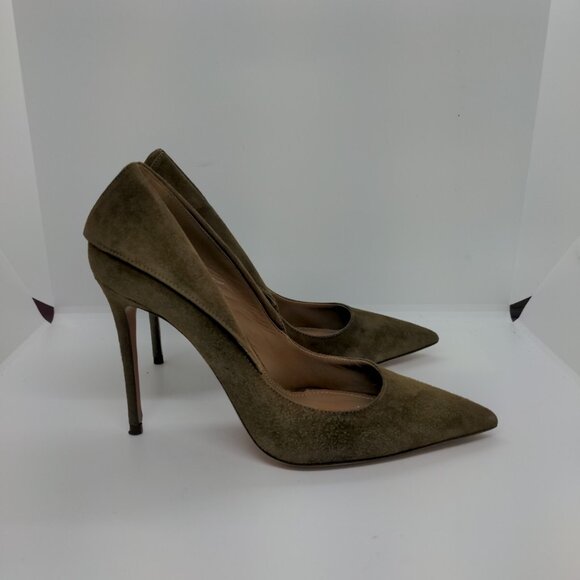 Aquazzura Hollywood 105 Suede Pumps Moss Green - Picture 2 of 11
